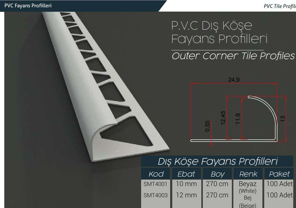 PVC Dış Köşe Fayans Profili